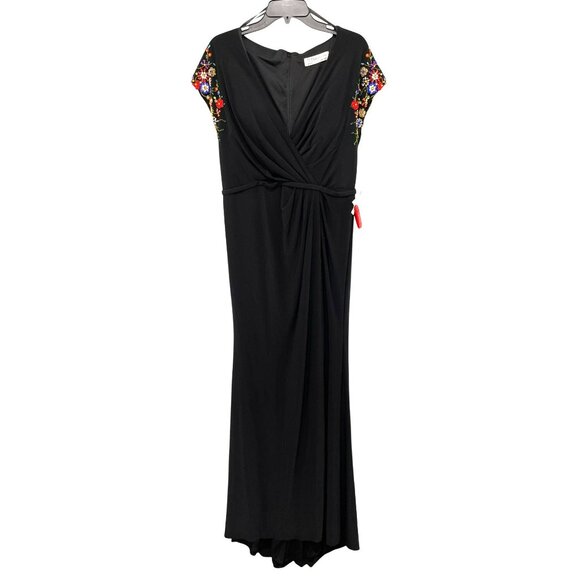 Mac Duggal $498 Black Jersey Beaded Sleeve Maxi Dress Formal Gown Size 10 NWT - Picture 4 of 11